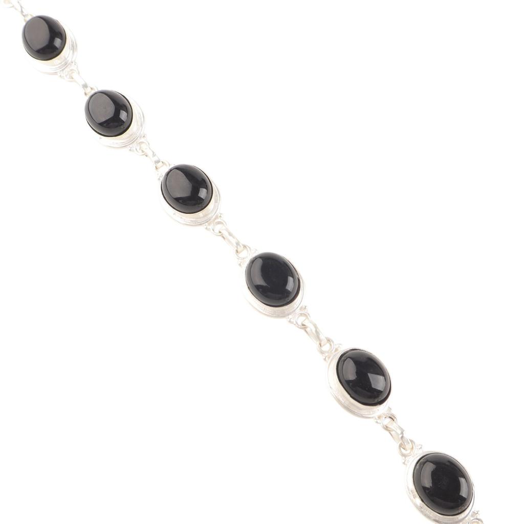 Black Tourmaline Gemstone 925 Sterling Silver Jewelry Handcrafted Bracelet 8.5" RB-3-17