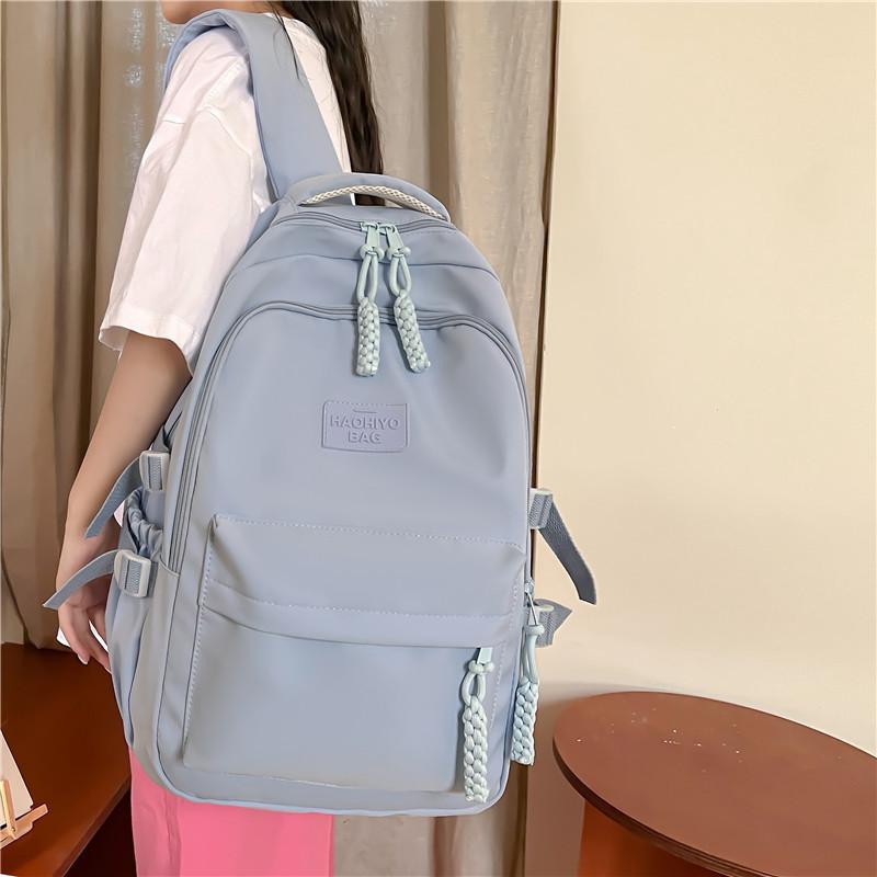 Color Solid Simple Letters And Woven Zipper Decoration Backpacks Student