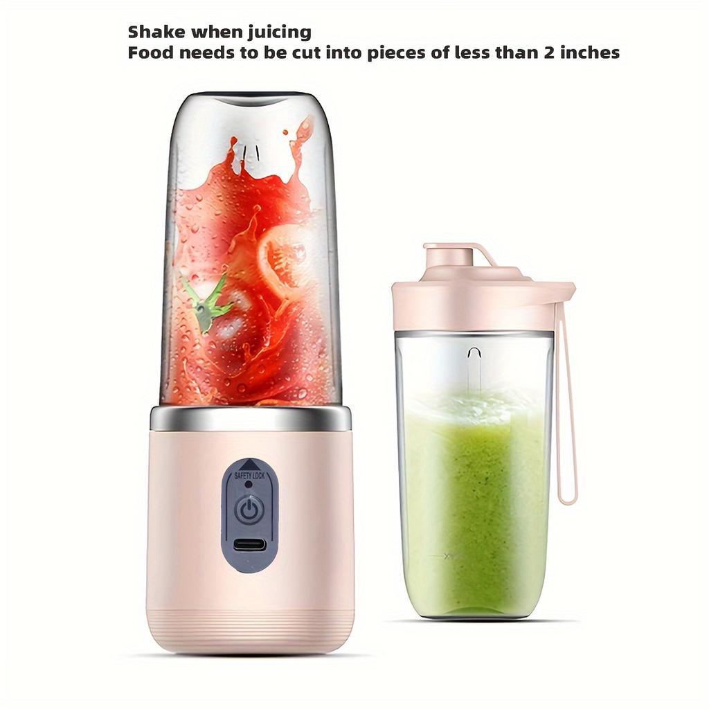 400ml Portable Electric Juicer Blender Cup, Wireless Rechargeable Mini Juice Mixer with 6-Blade Dual Cup for Smoothies, Vegetables, and Fruits
