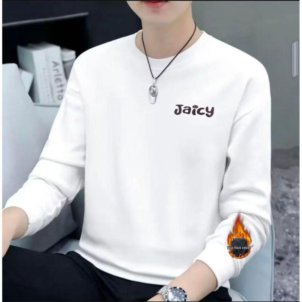 Men's Fleece Lined Crew Neck Sweatshirt: Trendy Long Sleeve for Spring, Autumn, and Winter