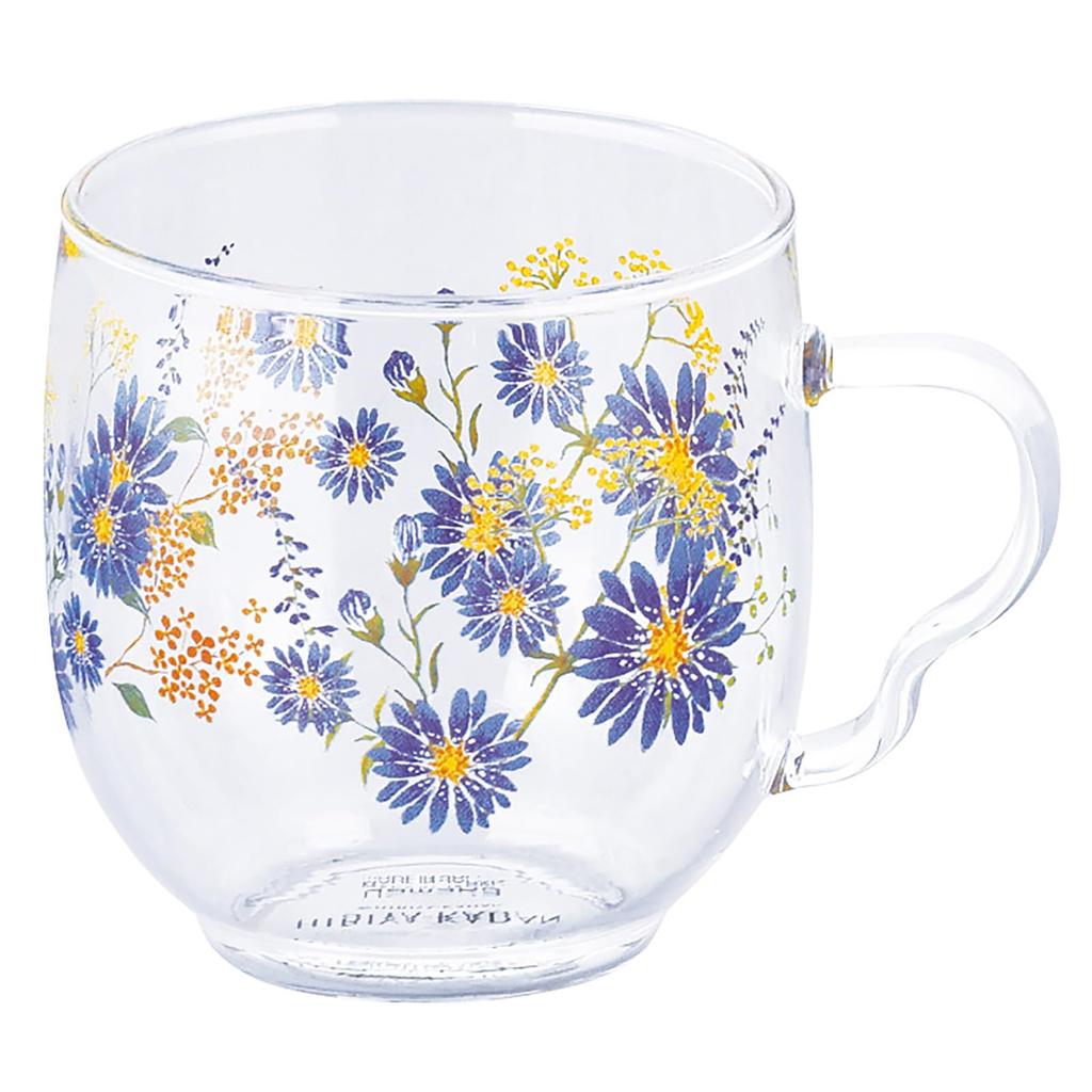 Yamaka Shoten X Glass by Hibiya Microwave Day Birthday Made In HIBIYA-KADAN "Flower Language Peacock" Heat-Resistant Mug, 270ml, Diameter Approx.