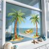 Watercolor Beach Coconut Tree Electrostatic Adhesive Stickers Self-Adhesive No Residual Glue Bedroom Window Decorations