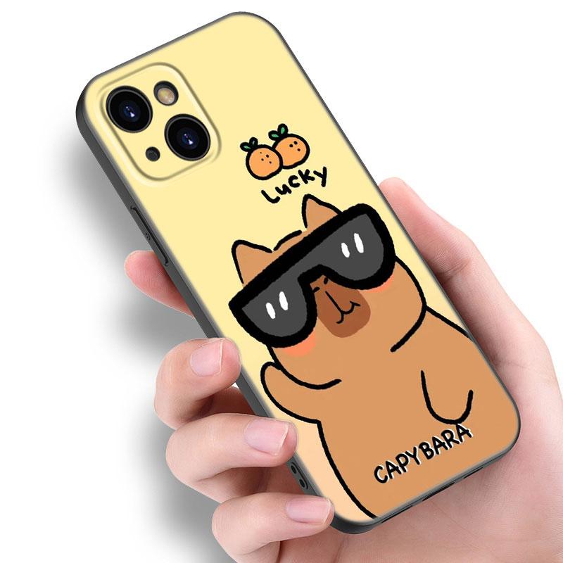 Cute Cartoon Capybara Phone Case For Apple iPhone 12 13 Mini 11 14 15 Pro Max 7 8 Plus X XR XS SE 2020 2022 Black Silicone Case