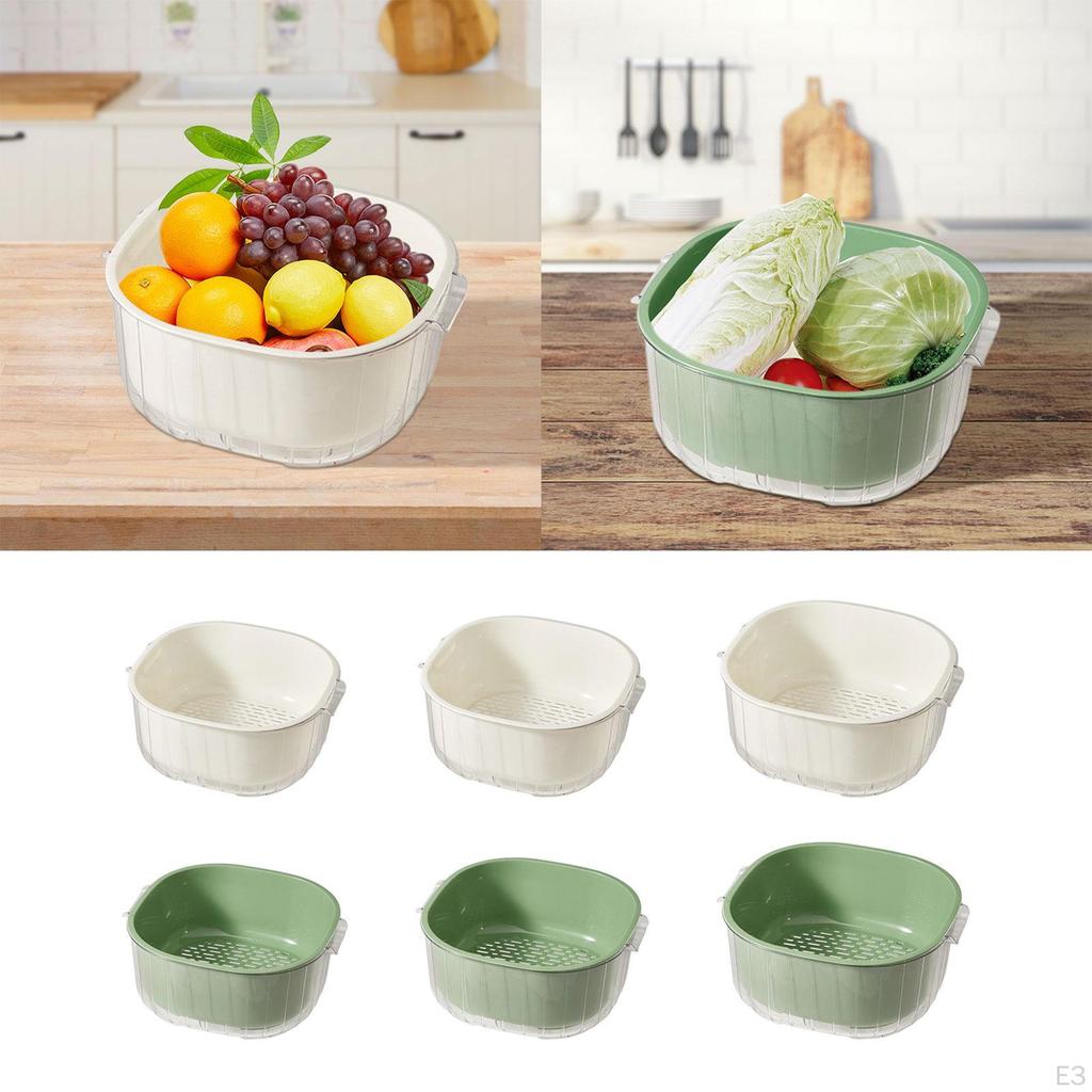 2 Layer Vegetable Washing Basket Kitchen Strainer Colander Bowl, in 1 Cleaning Drain