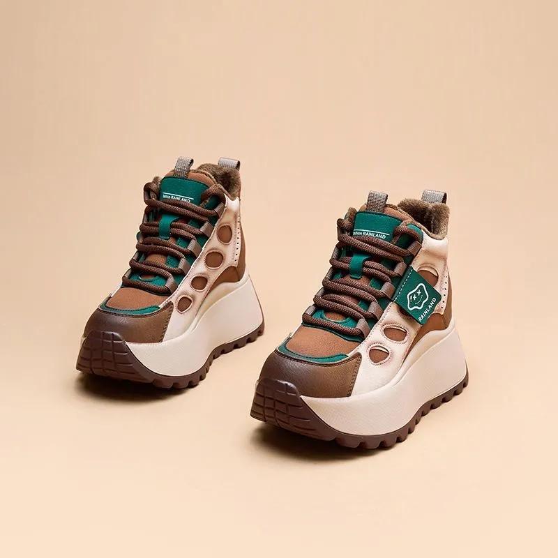 Dámské boty Plus sametové boty, Dámské vysoké ležérní sportovní boty, Zimní univerzální boty na silné podrážce, Bavlněné boty odolné proti chladu