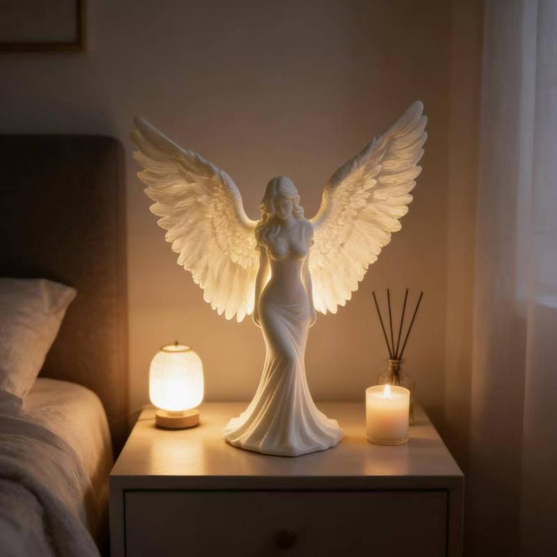 3D Printed Goddess Angel Statue Pure White Wings Ornament for Living Room Desktop Spiritual Decor