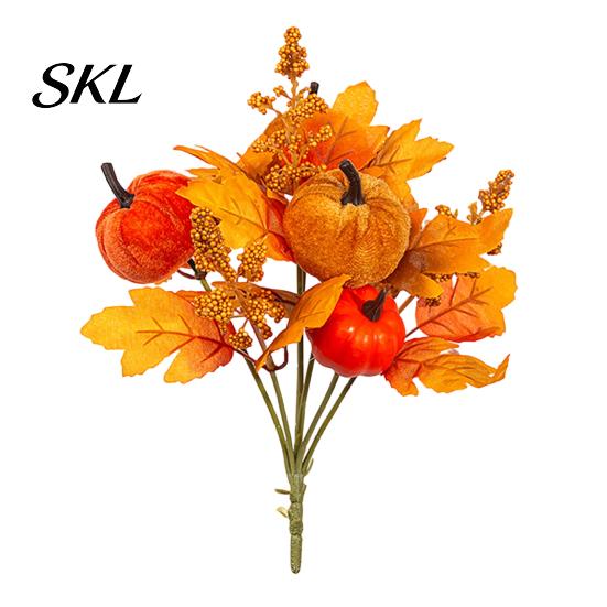 Rustic Autumn Floral Display Artificial Fall Bouquet with Fabric Pumpkins Maple Leaves Wheat Berries, Home Decor for Thanksgiving Centerpieces,