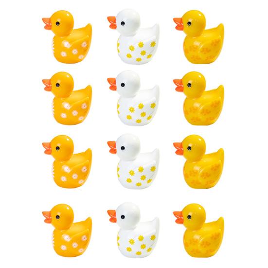 12Pcs Mini Flower Duck Figurine Yellow White Duck Resin Statue Miniature Animal Ornament Home Office Desktop Decoration Dollhouse Accessories