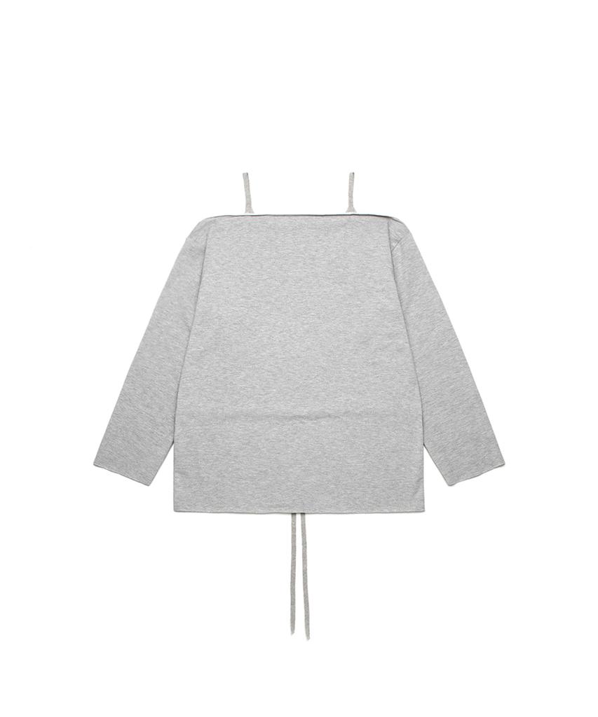 THREE TO EIGHTY Off-Shoulder Shirring Tee M.Grey