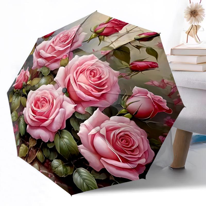 Sunflower Garden Plate Outdoor Automatic Umbrella Folding Umbrella with 8 Ribs Durable Plastic & Iron All-Season Use Vibrant Pattern Umbrella