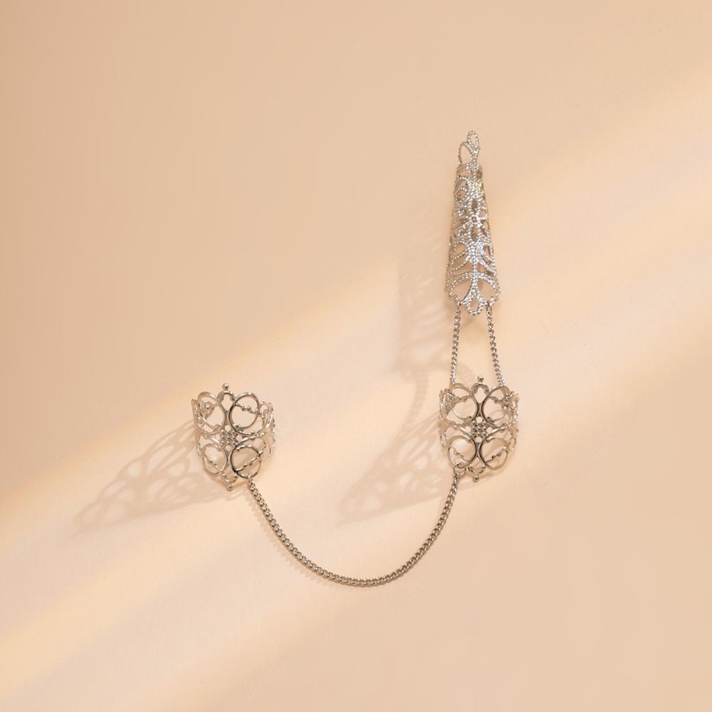 Cone Party Tassels Triangle Crown Finger Bracelet Chain Women Jewelry Finger Ring Nail Cover Rings