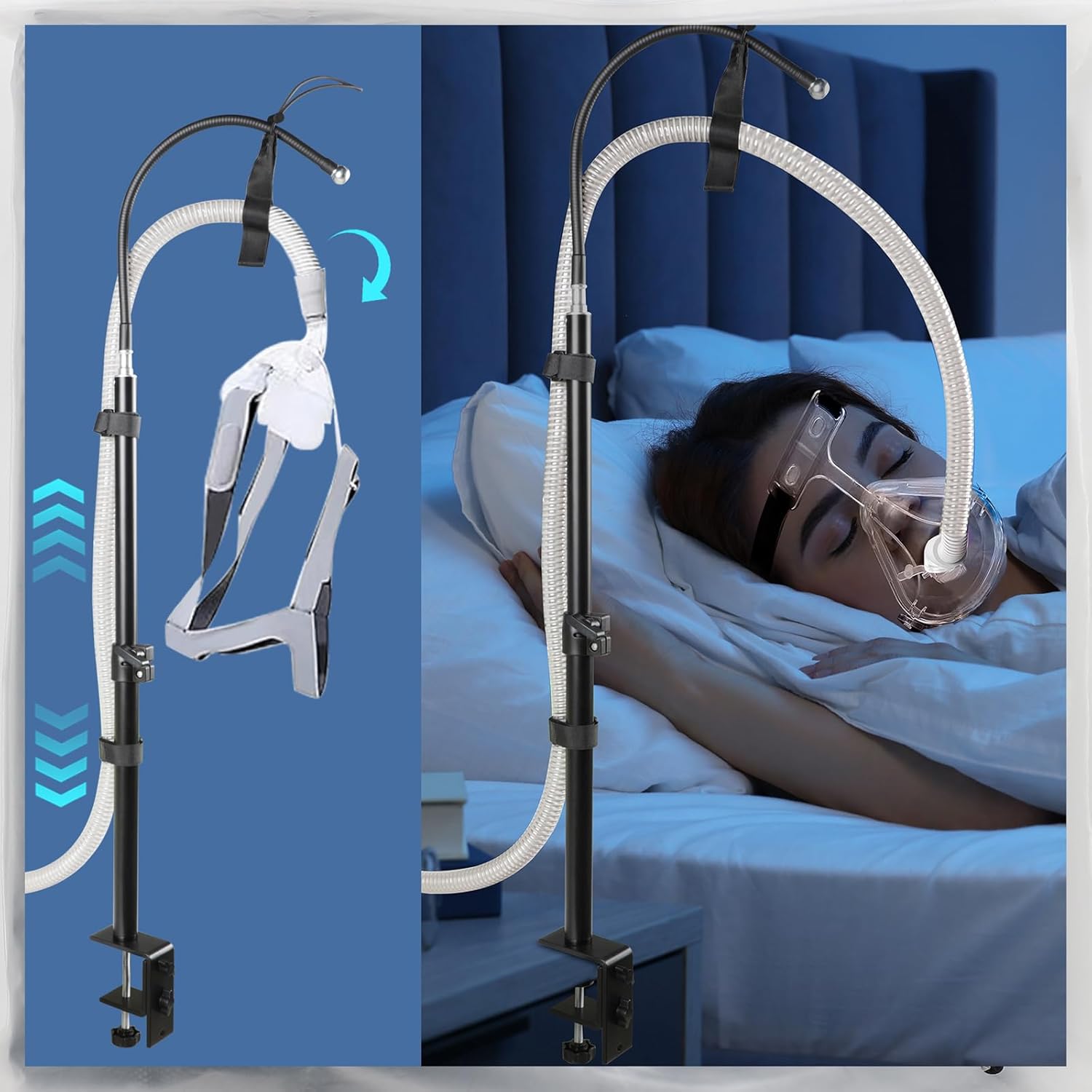Держатель для шланга CPAP IKSTAR для кровати, Портативный bedside-держатель для трубки шланга CPAP, Срок службы 10 лет, Без запутывания, Предотвращение засорения, Поддерживает шланг подачи воздуха вверх и