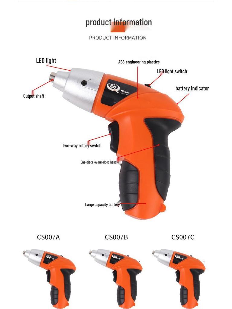 Coolbo Electric Screwdriver 3.6/4.8V Ni-Cd/Ni-MH/Lithium Battery for Home Improvement