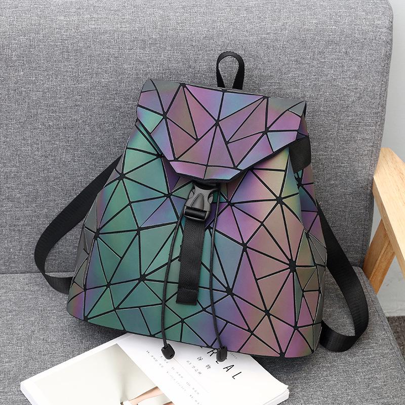 Luminous Backpack Womens Geometric Backpack Sequins Folding Shinning In Dark Noctilucent Bag