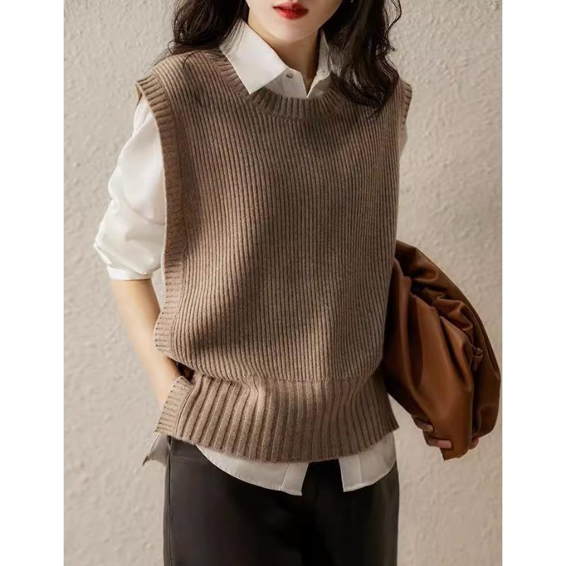 Women S French Style Loose Knit Sleeveless Vest Autumn Winter Outerwear