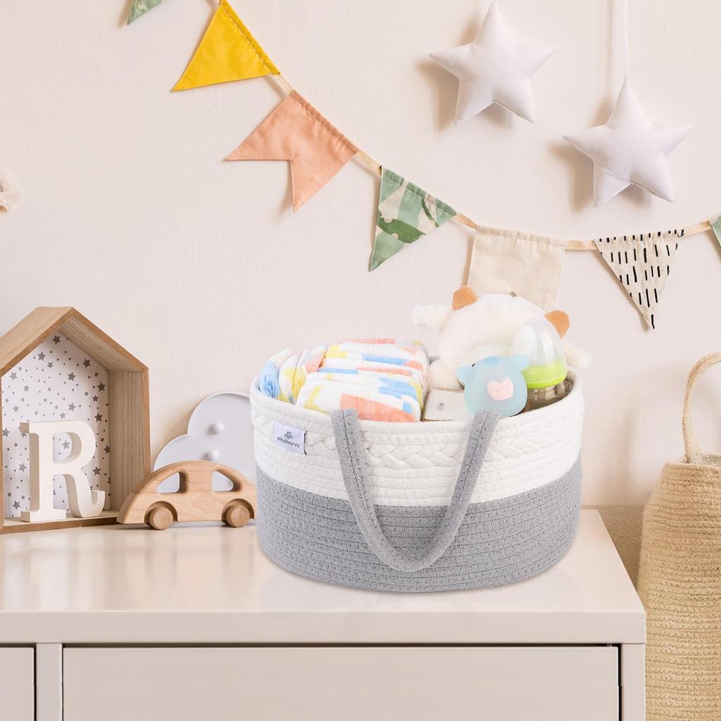 PHILORN Diaper Storage Large Cotton Rope Braided Diaper Storage Baby Supplies Storage Diaper Baby Baby Car Travel Storage Baby Care Supplies Storage 3