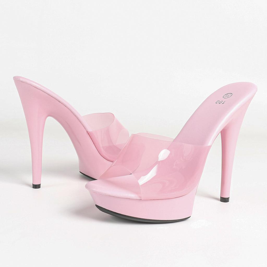 Women One Strap Heeled Slides, 13CM Thin High Heels, Sexy Open Toe Summer Fashion Party Sandals,Ladies Slip-on Mule Shoes