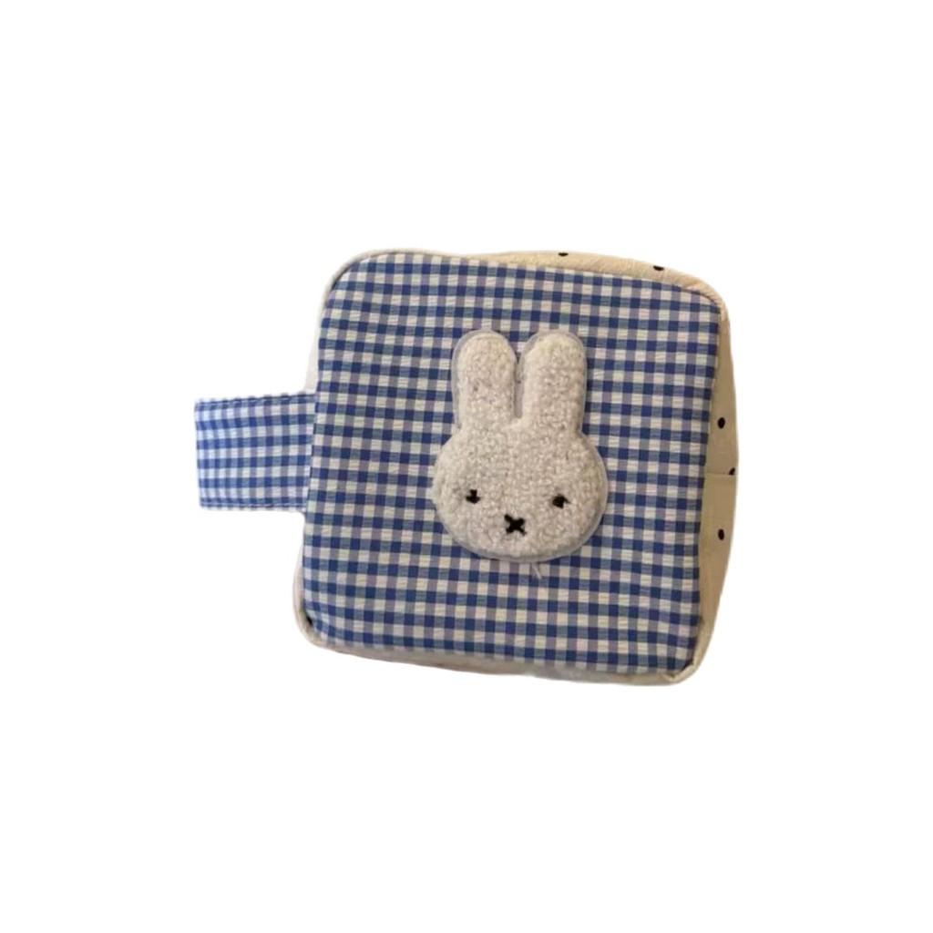 Blue Check Miffy Rabbit Storage Bag With Polyester Material For Casual Daily Use