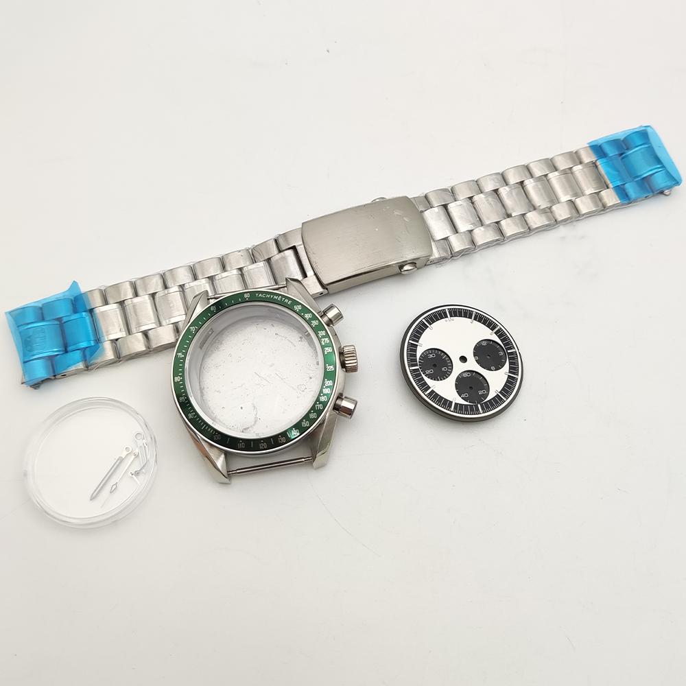 40MM assembled watch case + dial + needle matte black VK63 case, three-eye stainless steel quartz case