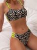 2025 European & American Leopard Print Push-up Color Block Bikini