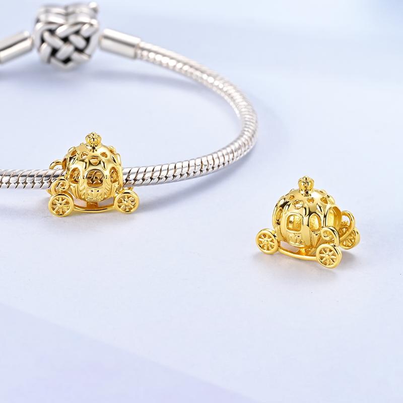 925 Silver Golden Pumpkin Cart Heart-Shaped Flower Puppy Charms Beads For Women Fit Bracelet DIY Jewelry Gifts