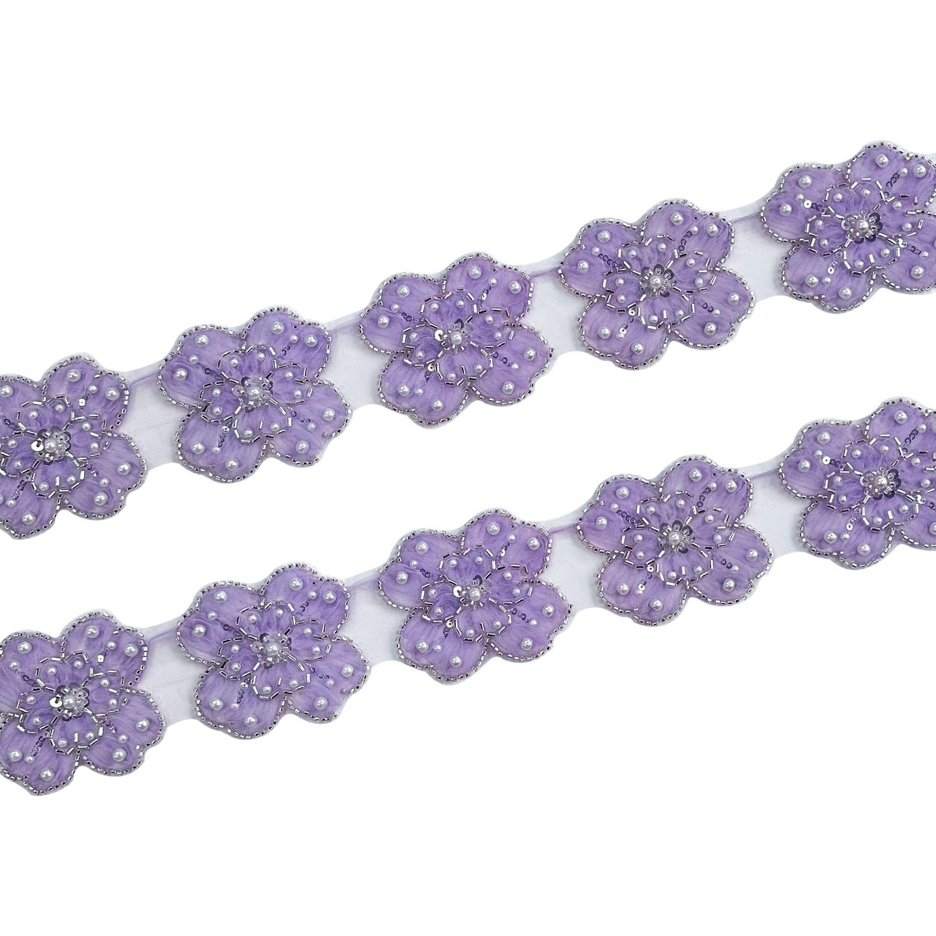 

Exquisite Multi-Colored Bead Flower Lace Clothing Dress Wedding Dress Decoration Hair Accessories Lace Accessories TX14 purple one size