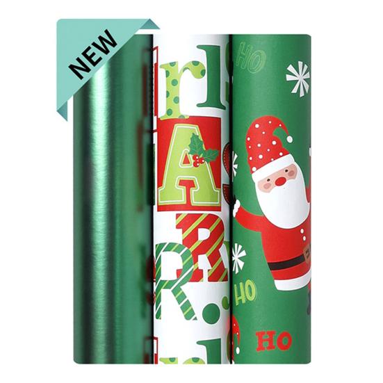 Christmas Wrapping Paper Roll 17 Inch Merry Christmas Santa Claus Gift Wrapping Paper Reversible Winter Holiday Gift Wrap for Present Wrap Packaging