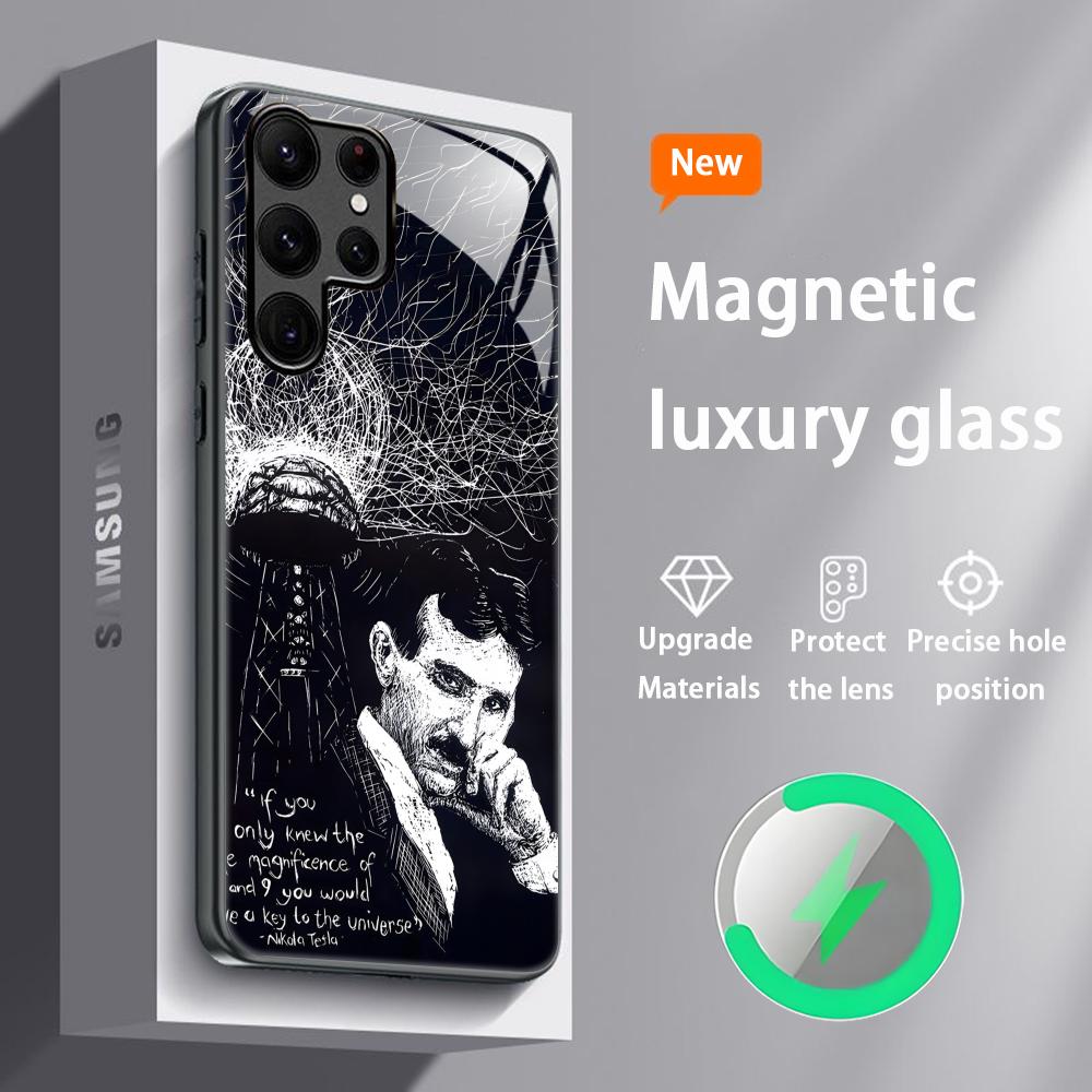 Fashion Art Nikola Tesla Cool Phone Case For Samsung S26 S25 S24 S23 S22 S21 S20 Plus Ultra Glass Magnetic Case