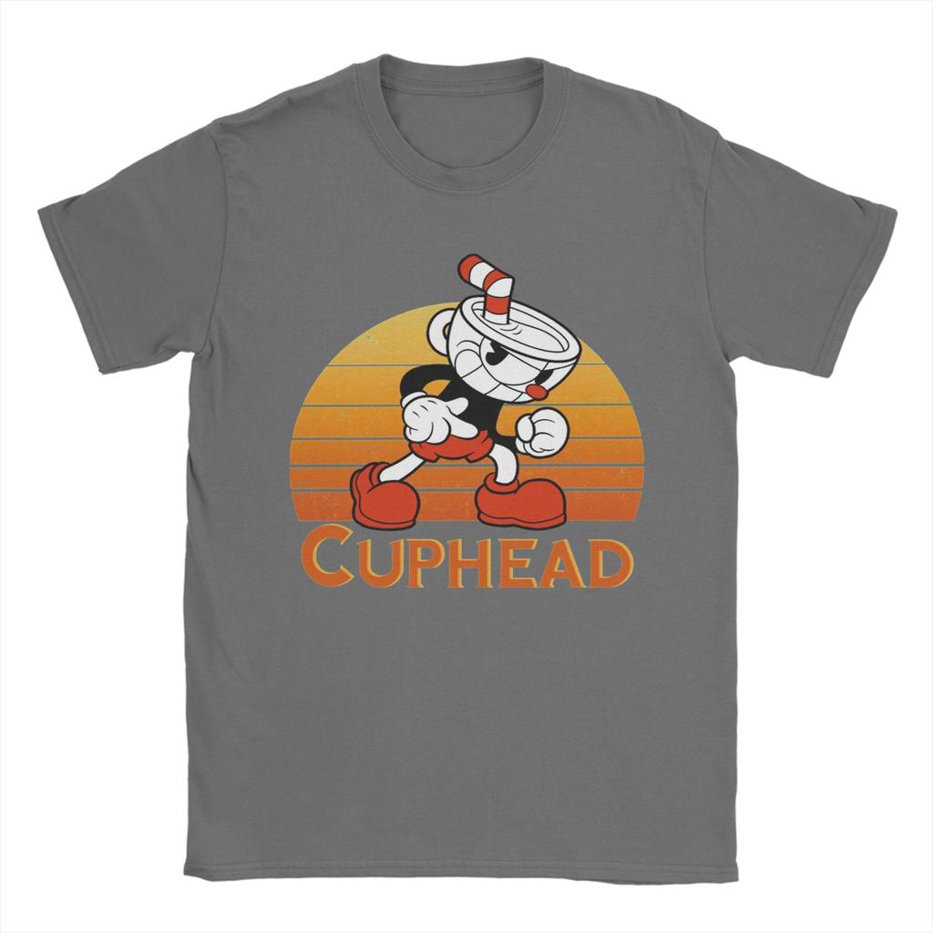 Cuphead Vintage Sunset TShirt Beach Hip Hop T Shirts Men Cotton O Neck Oversize Tees Short Sleeve Vintage Tops