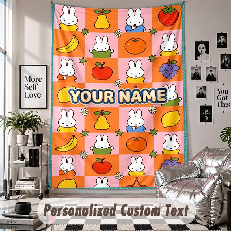 Wall Hanging Tapestry With Custom Name & Text, Miffy Decorative Tapestry For Bedroom