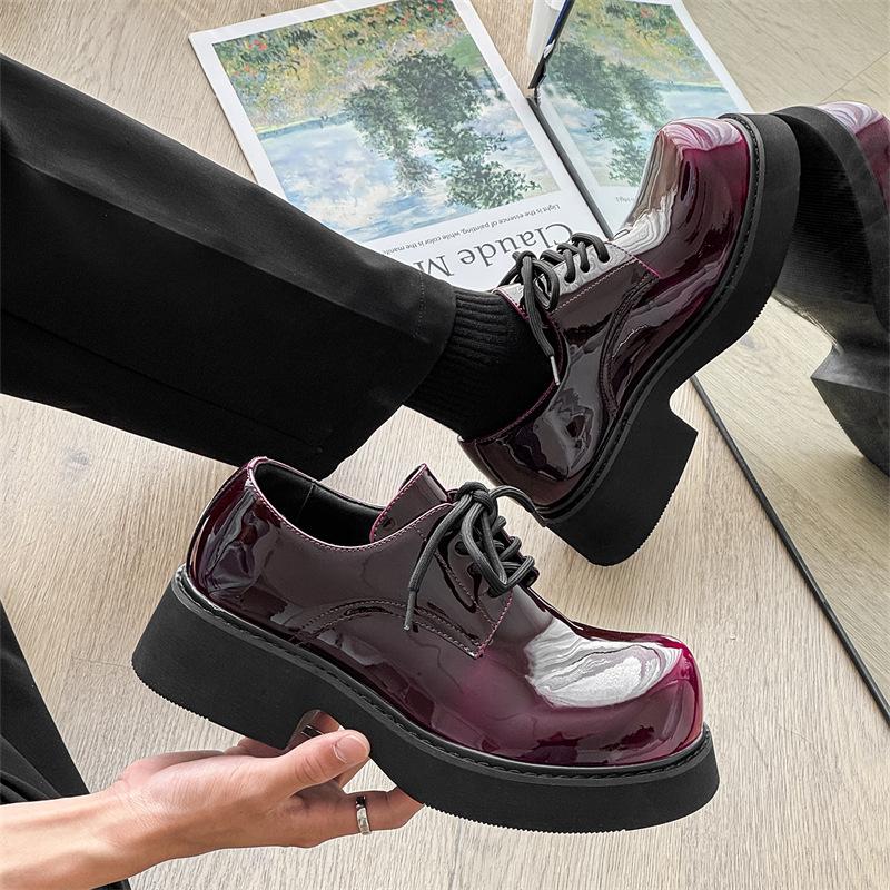 Mickey casual leather shoes big head thick sole inner heightening personality 9522 discoloration gray, brown, red, purple-J