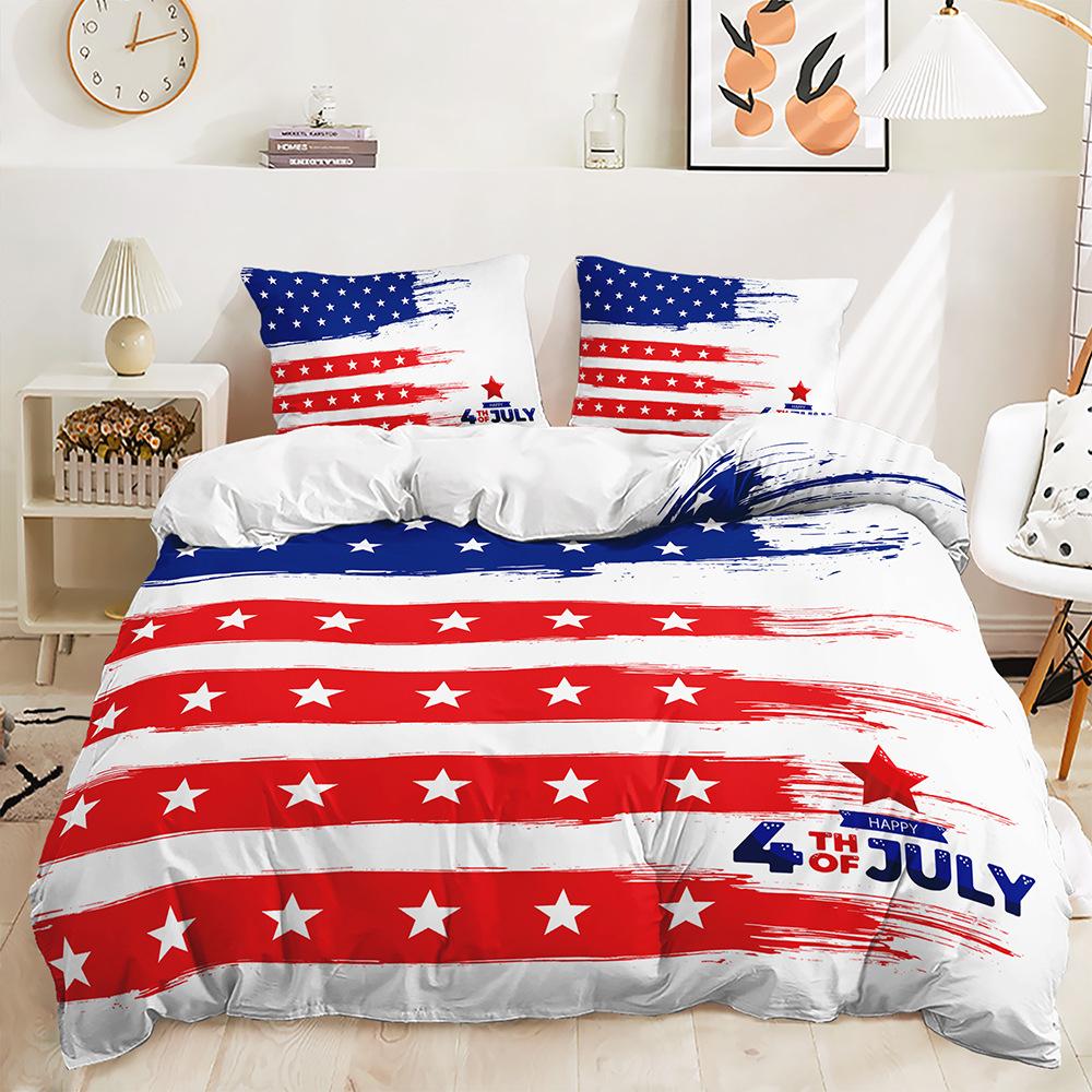Three-Piece Red And Blue Star Flag Sunflower Quilt Cover Bedding Kit