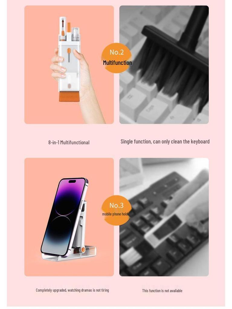8-in-1 Multi-Functional Keyboard Cleaning Set with Bluetooth Earphone, Screen Cleaner, Dust Remover & Keycap Puller