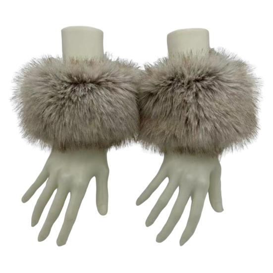 1 Pair Faux Fur Wrist Warmers Fluffy Women Plush Sleeve Cuffs Windproof Thermal Accessory for Jackets Sweaters
