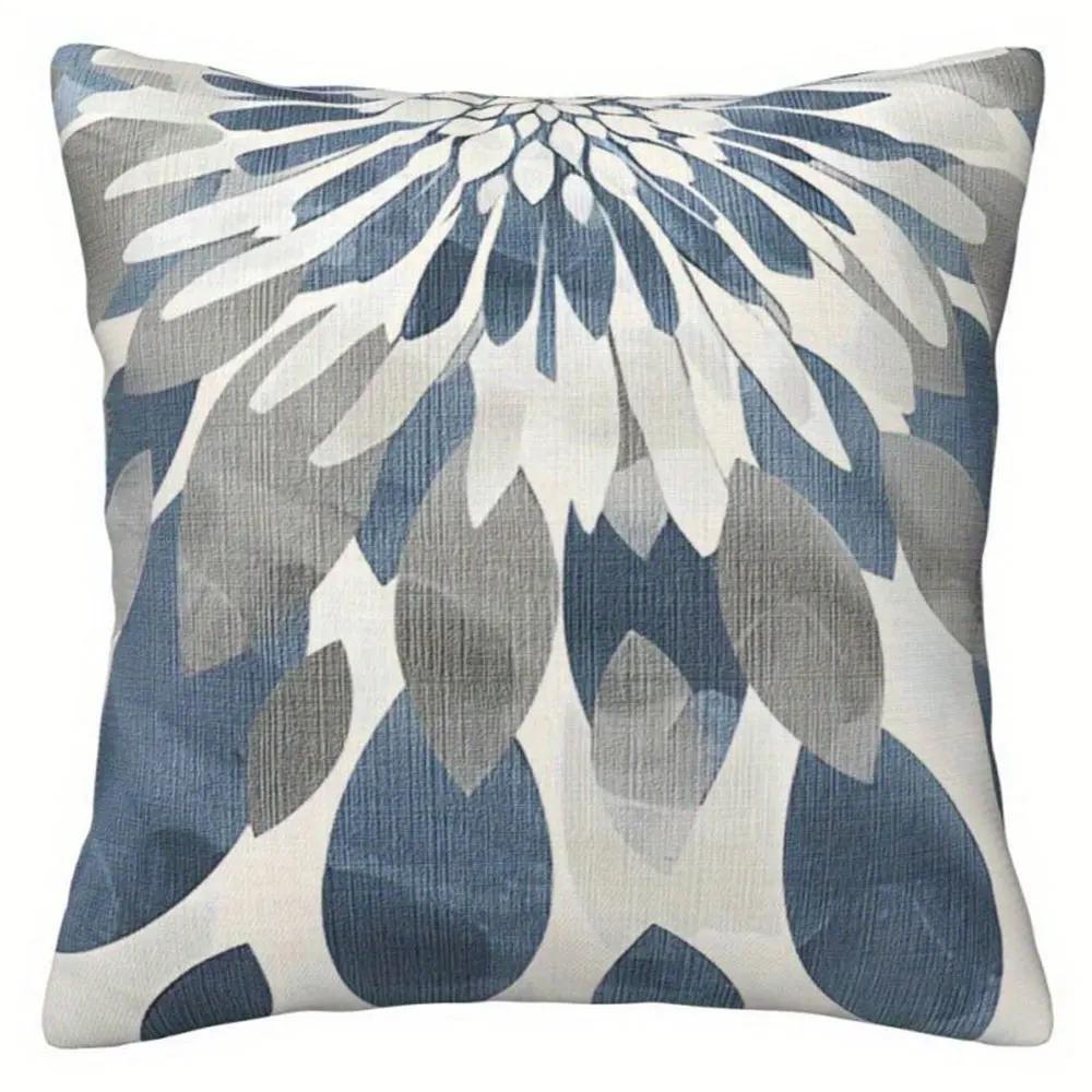 

Blue and White Floral and Slogan PillowcaseBedroom Living Room Sofa Home Decor Polyester Cushion Cover with Zippern,(2) 50x50cm