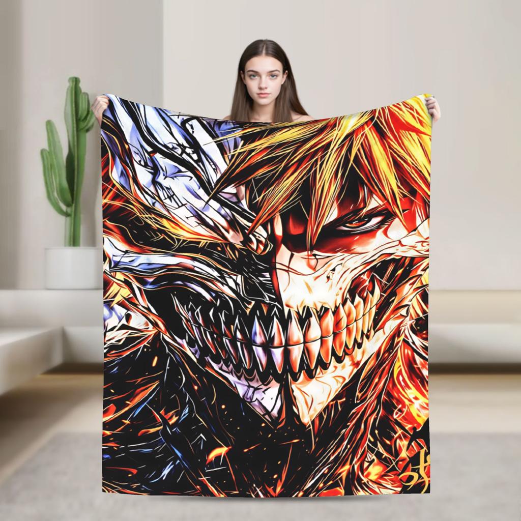 Bleach Kurosaki Ichigo Anime Cartoon Blanket Quality Warm Throw Blanket Winter Airplane Travel Outdoor Print Bedspread