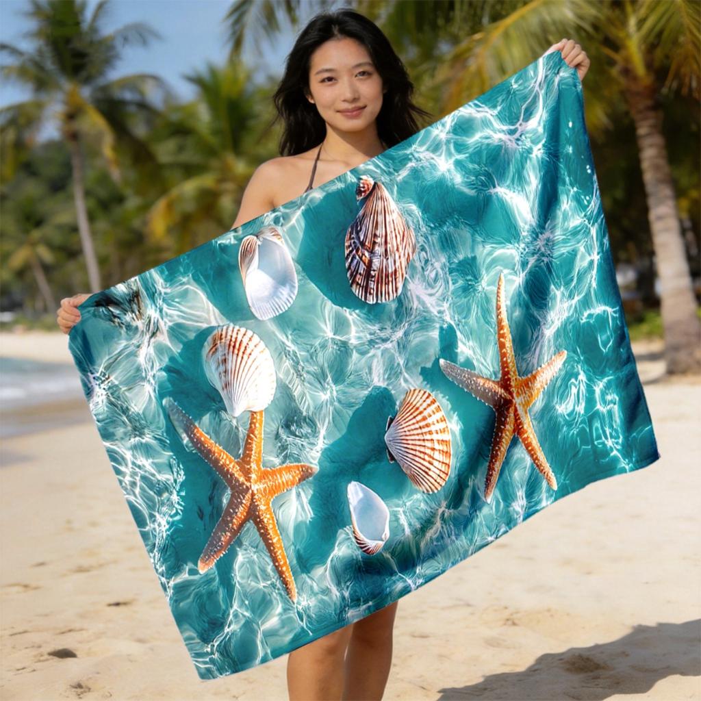 Starfish Seashell Water Ripple Beach Towel Polyester Soft Quick Dry Large Bath Towel Summer Swimming Pool Surfing Blanket