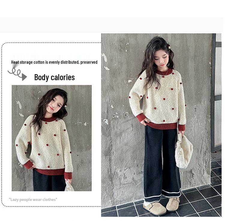 Girls' Thick Knit Sweater - Autumn/Winter Korean Style, Casual Warm Top for Kids