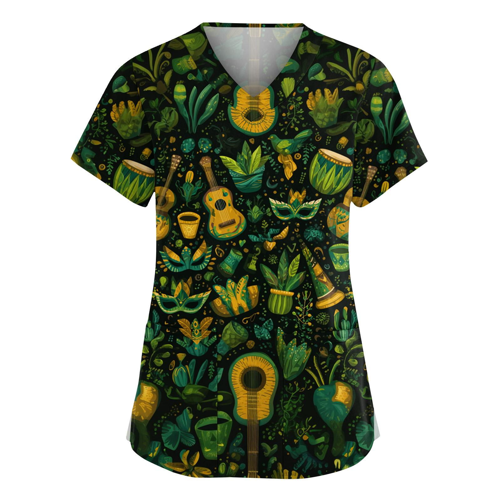 

Женская мода V-образный вырез короткий рукав комбинезон с карманами принт топы одежда L