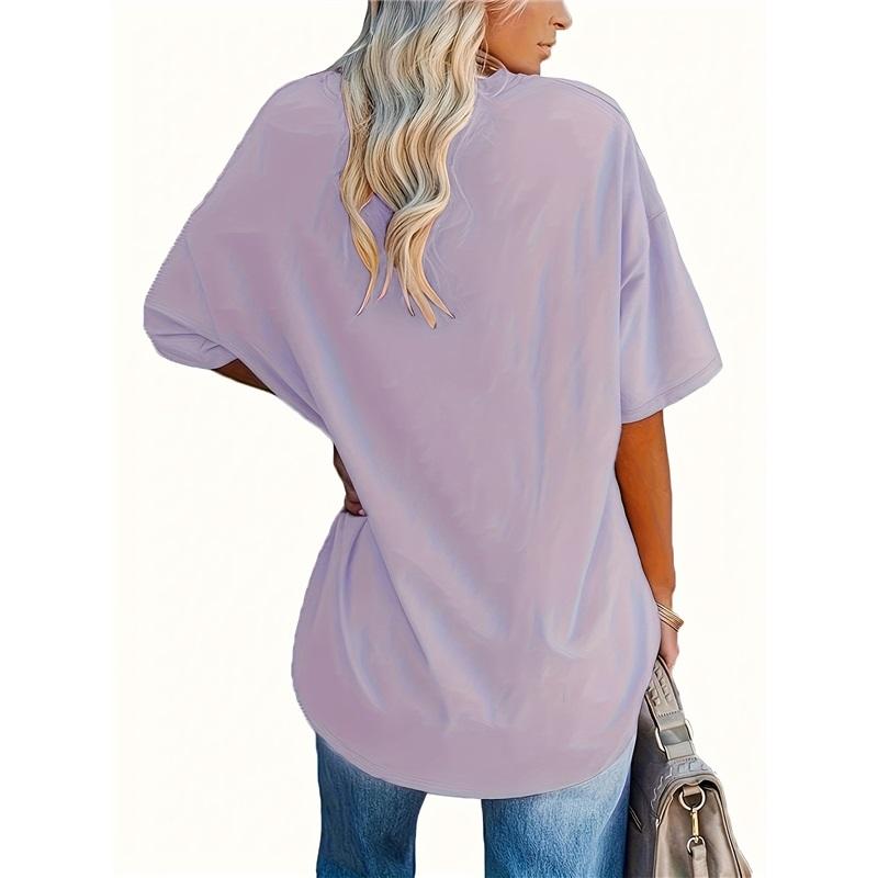 Camiseta para Mujer Verano Talla Grande Manga Corta Color Sólido Cuello Redondo Casual Elástica Ajuste Holgado Camiseta