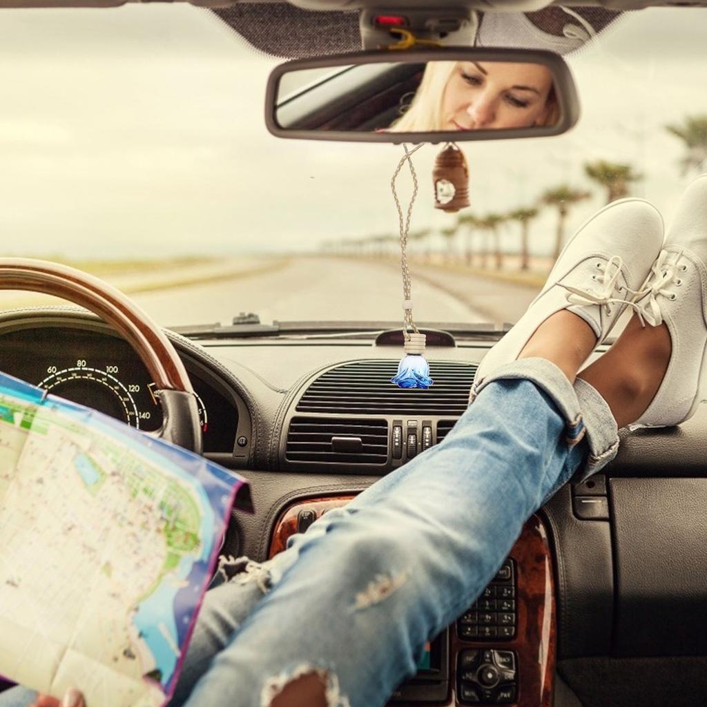 6 Pcs Premium Glass Aromatherapy Bottle Perfume Diffuser Pendant Essential Oil Car Air Freshener Home Interior Decoration