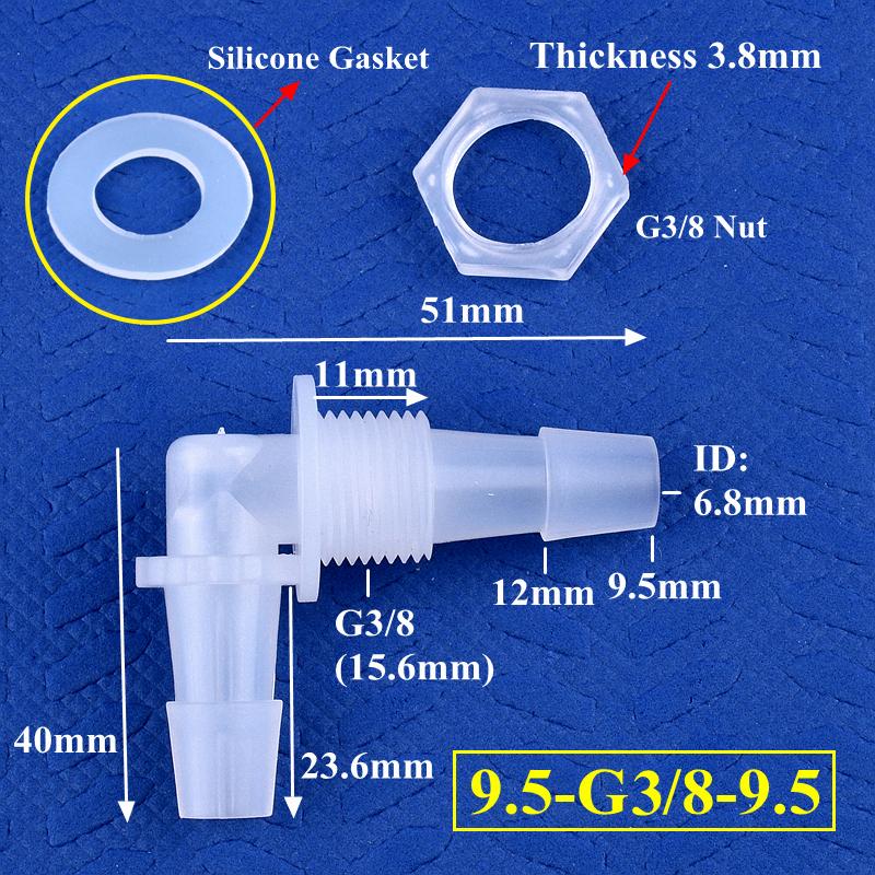 Pagoda Perforated Elbow Connector + Silicone Gasket Aquarium Tank Adapter Garden Water Hose Joint M6~G1/2 Thread To 2.4-11.1mm