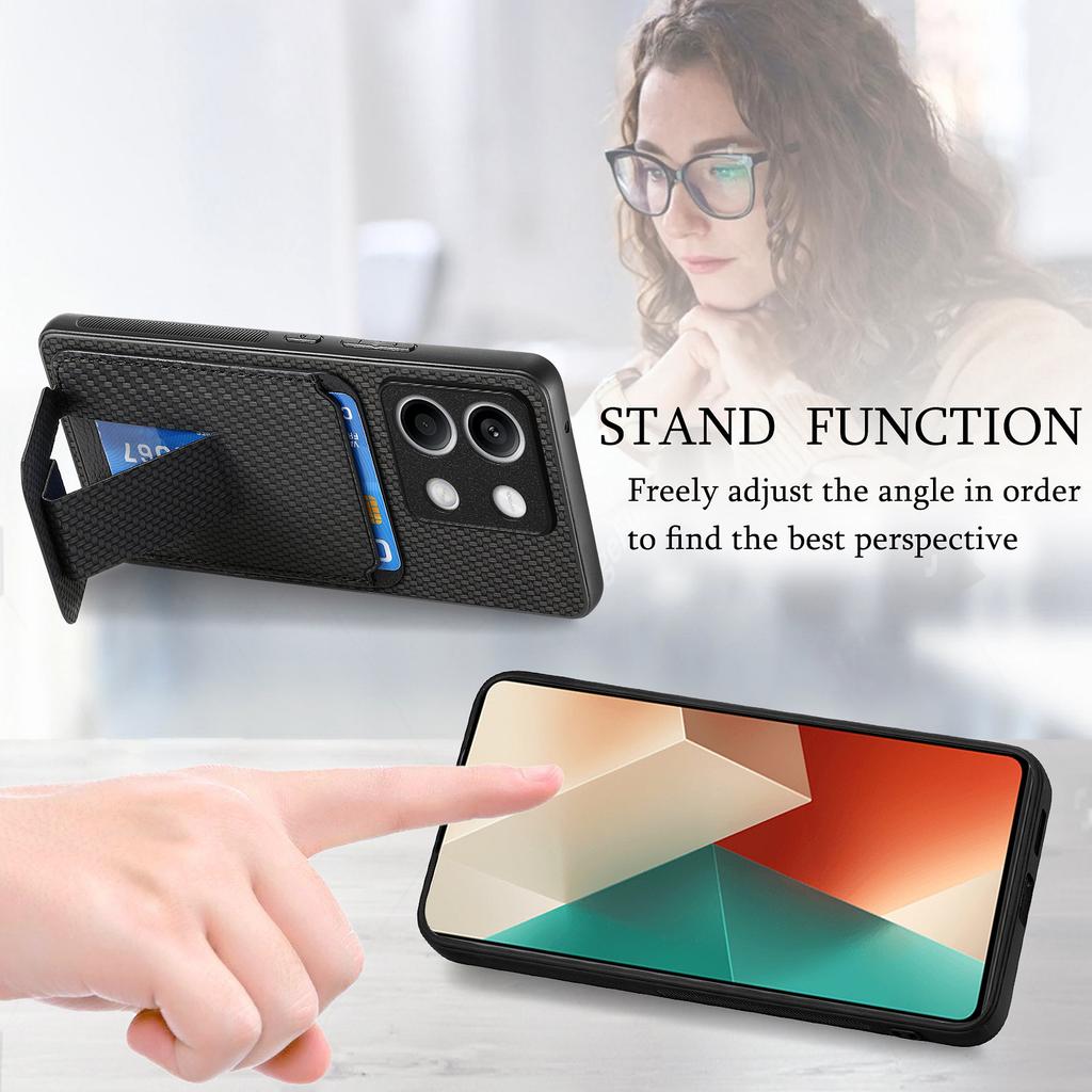 C1-11 for Xiaomi Redmi Note 13 5G Case Carbon Fiber Texture Leather Coated TPU Card Slot Phone Cover