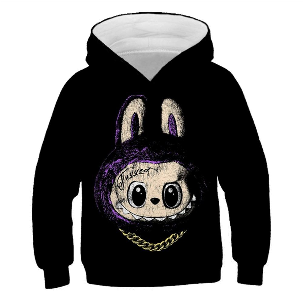 Horký prodejní artikl LABUBU 3D tištěná dětská mikina s kapucí Podzim a zima Kluci Dívky Dlouhý rukáv Pulovry Dětské oblečení