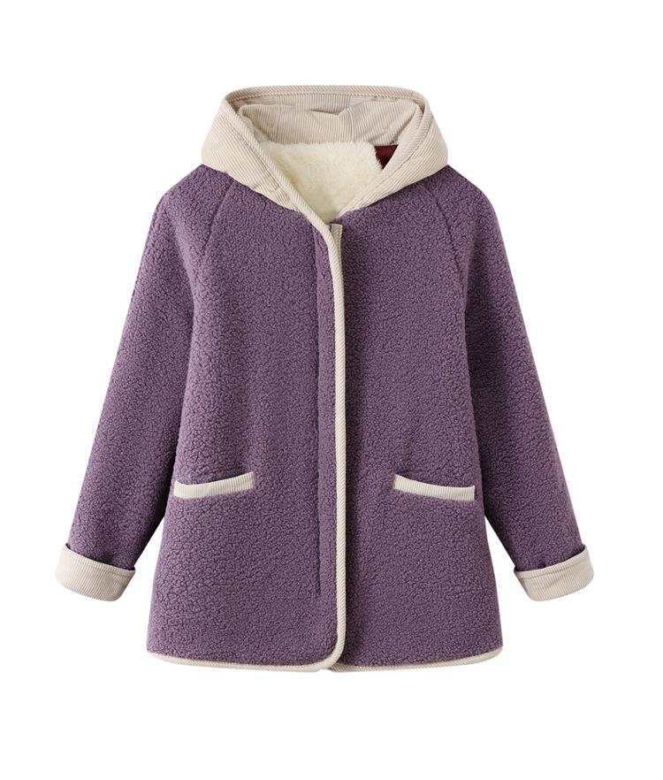 Women's Hooded Lamb Wool Cotton Jacket - Velvet, Thick, Casual Winter Coat for Middle-Aged & Elderly Moms
