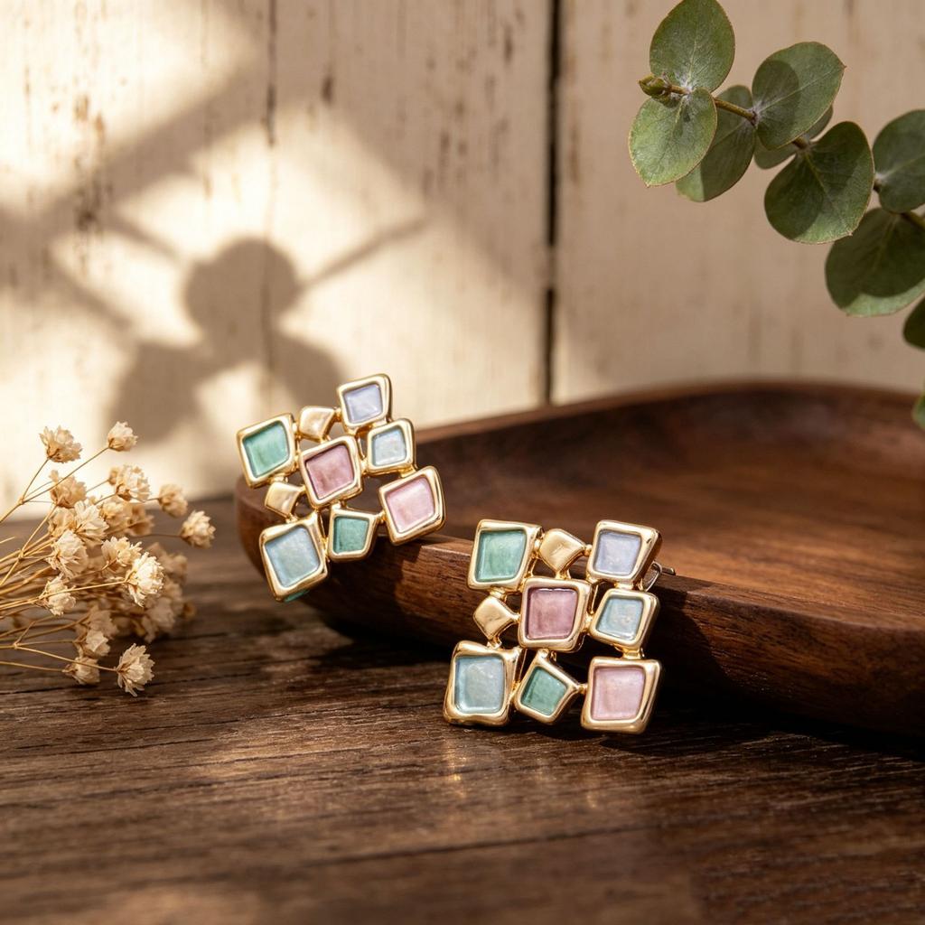 Explosive irregular geometric hollow splicing hand-painted enamel colored stud earrings personalized light luxury explosive women's earrings