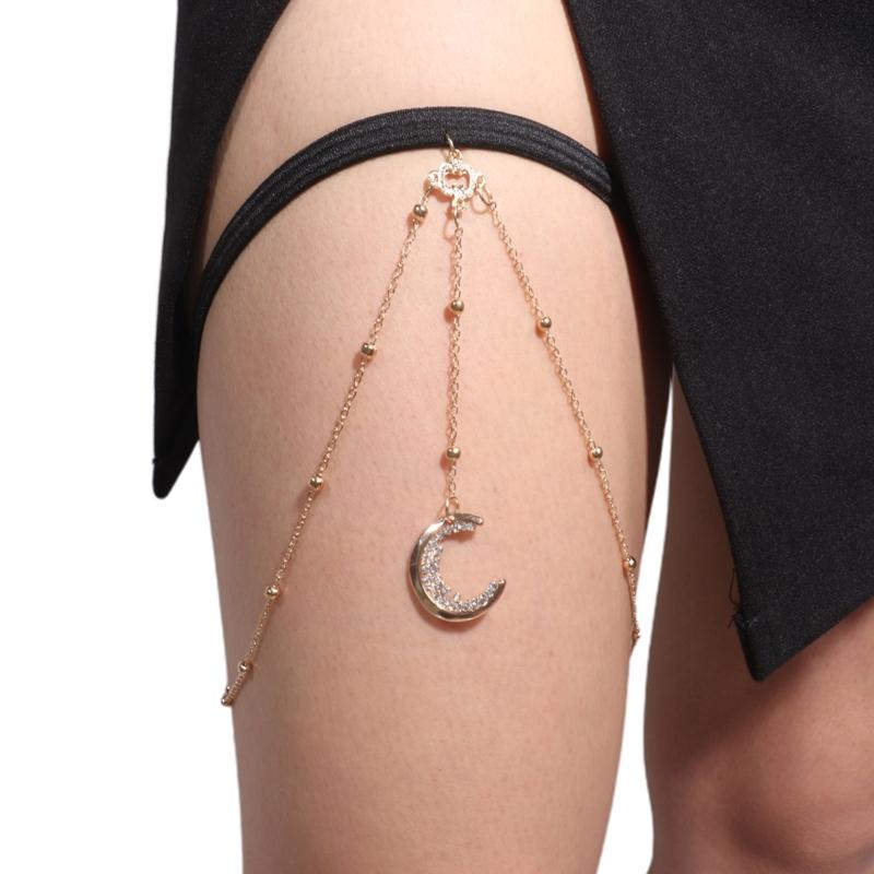 

Cute Moon Star Shape Tassel Thigh Chain Leg Chain Harness Gothic Leg Garter Belt Beach Club Rave Party Body Supplies 1 золотой