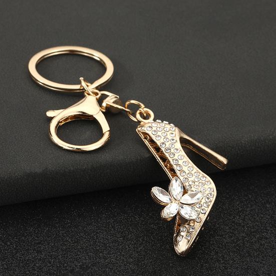 Keychain Pendant Sparkling Rhinestones High Heels Charm Key Chain with Lobster Clasp Electroplated Key Holder Bag Accessory