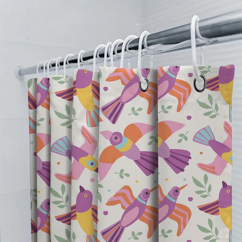 Modern Bathroom Decor: Brightly Colored Bird Print Shower Curtain For Home Decoration Purple, Pink, Orange Green