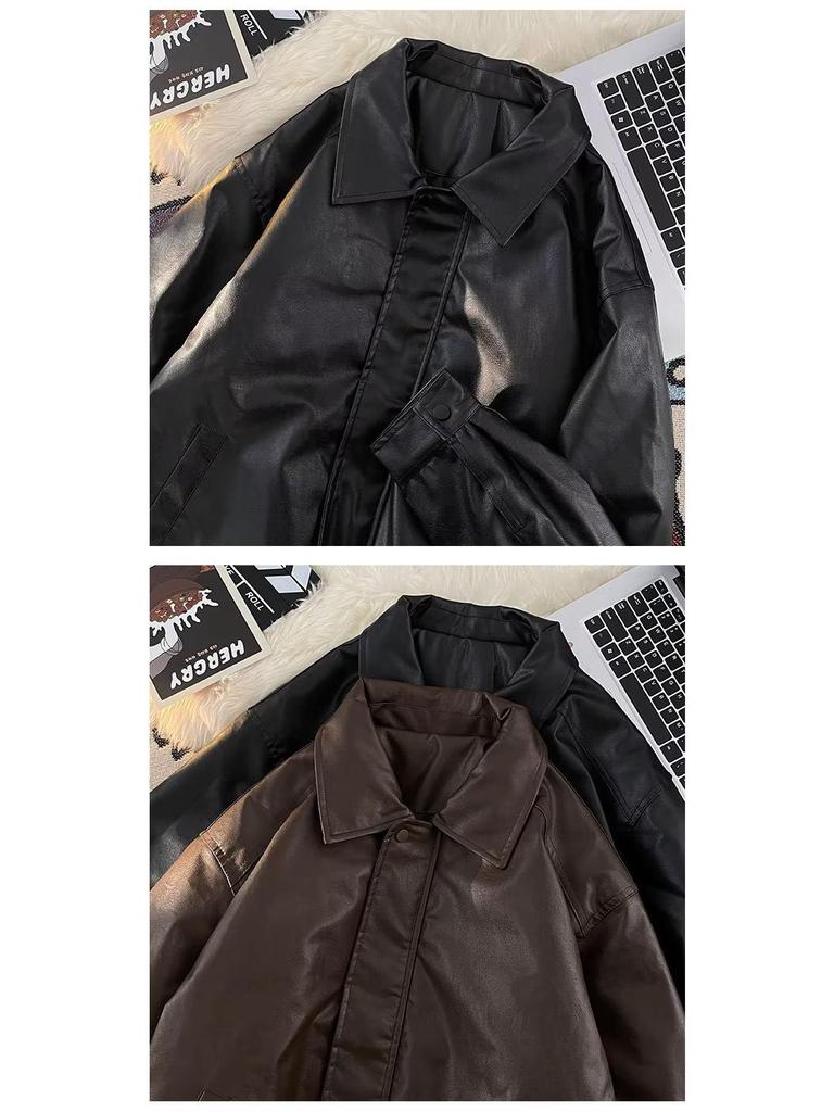Unisex Retro PU Leather Motorcycle Jacket: Padded, Thick, Versatile & Stylish with Lapels